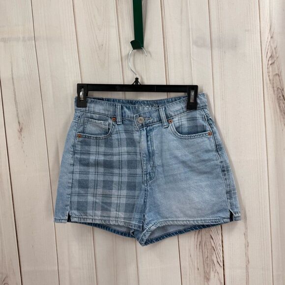 American Eagle Women’s 0 Plaid Patterned High Rise Mom Shorts - Picture 1 of 6
